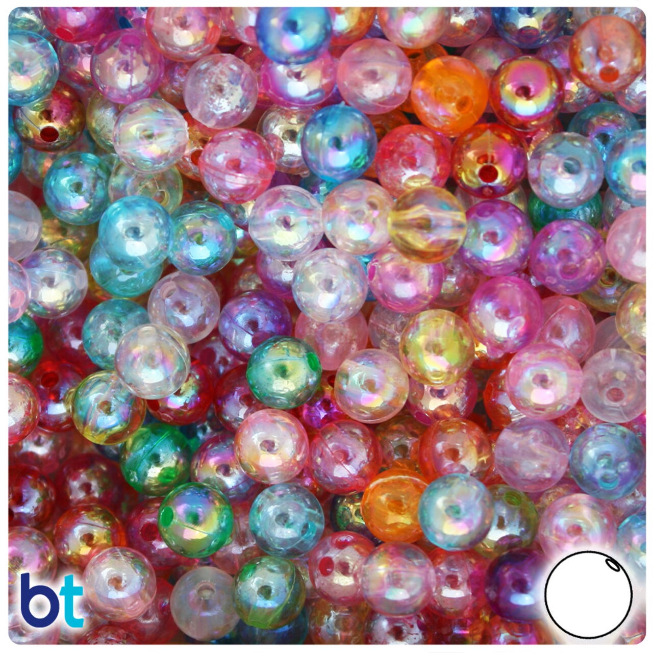 BeadTin Mixed Transparent AB 8mm Round Plastic Craft Beads (150pcs)
